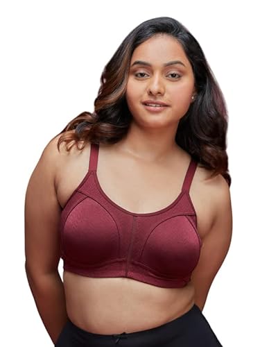 NYKD M-Frame Wireless Bra for Women Full Coverage Padded Cotton T-Shirt Bra with Chevron Straps, Extra Layered Design & Ultimate Support – NYB232, Maroon, 38DD